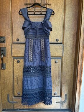 Self Portrait Navy Lace Midi Dress Size 4
